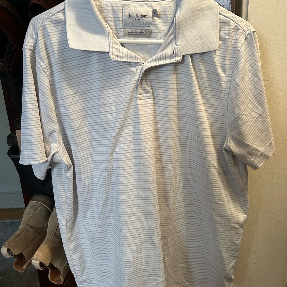 Goodfellow & Co Men's Polo Shirt - White and Gray Stripes